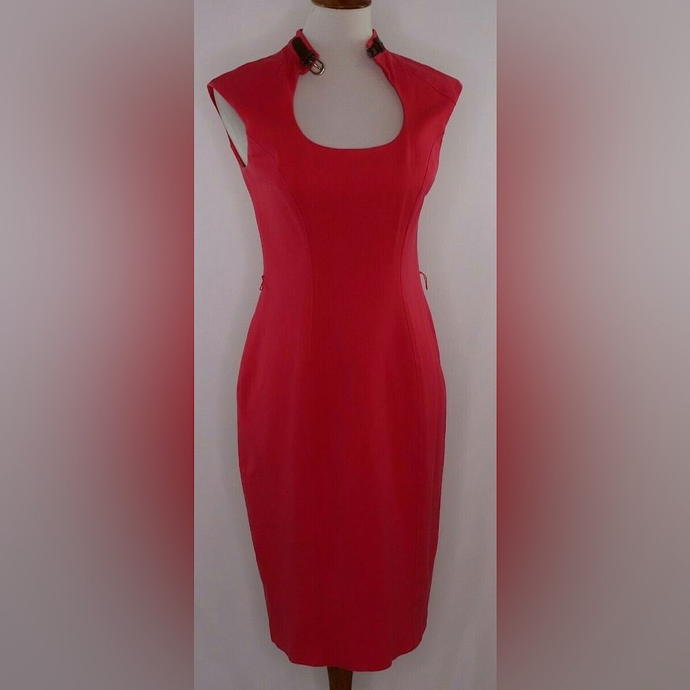 Caché Coral/Pink Buckle Collared Dress size 4